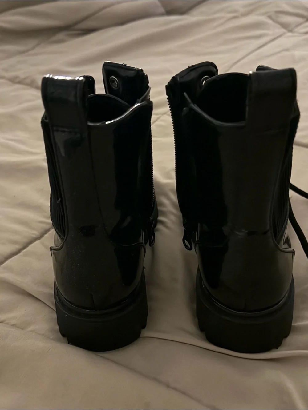 Kids Black Patent Lace-Up Boots